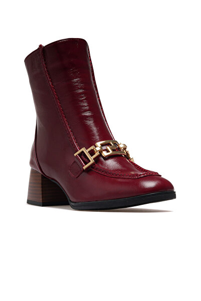 Mammamia Women's Genuine Leather Loafer Daily Boots 25K D25Kb-8270 Z Burgundy Wrinkled Patent Leather