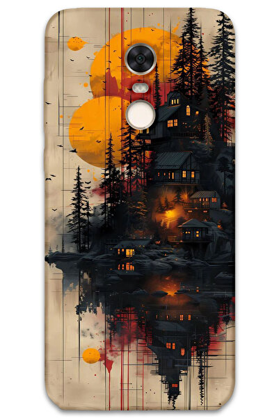 MRCİLETİSİM غطاء خلفي لهاتف Xiaomi Redmi 5 Plus بنمط HD مطبوع - منازل خشبية