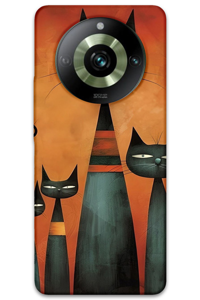 MRCİLETİSİM غطاء خلفي لهاتف Realme 11 Pro Plus بنمط HD مطبوع - فن القطط
