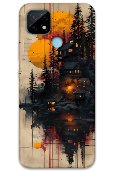 MRCİLETİSİM غطاء خلفي لهاتف Realme C25 بنمط HD مطبوع - منازل خشبية