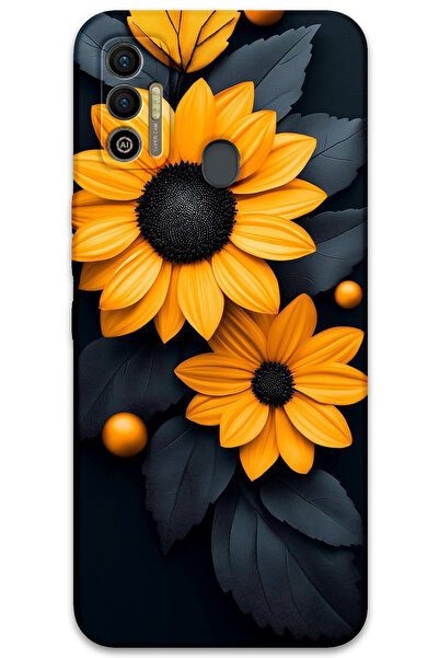 MRCİLETİSİM غطاء خلفي لهاتف تكنو سبارك 7T بنمط HD مطبوع - زهرة سوداء