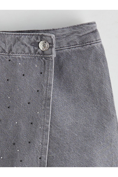 LC Waikiki LCW Kids Gri Taşlı Kız Çocuk Jean Şort Etek