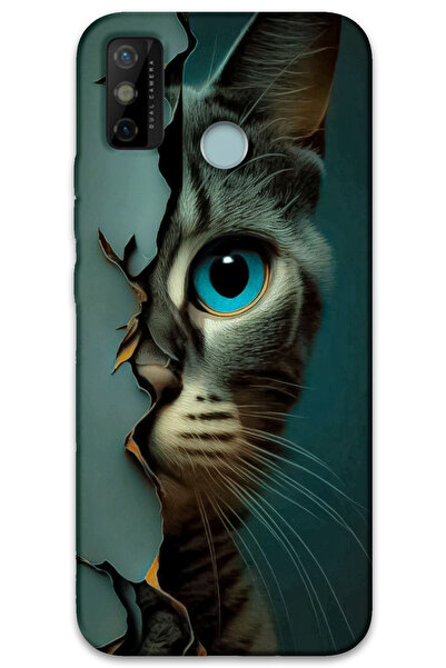 MRCİLETİSİM غطاء خلفي لهاتف Tecno Spark 6 Go HD Pattern مطبوع - القط الأزرق