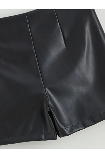 LC Waikiki LCW Vision Siyah Beli Fermuarlı Deri Görünümlü Şort Etek