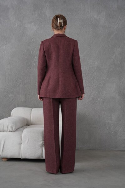 nodilife Flamlı Yünefekt Kadın Takım Elbise Bordo