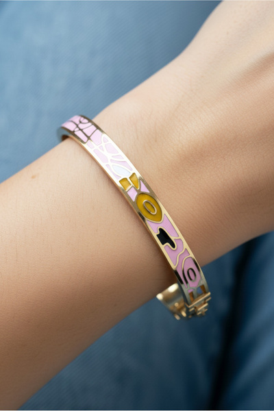 Modacaprea Çelik Pembe Mineli Kelepçe Bileklik – 18 Cm Kadın Bileklik | Karar...