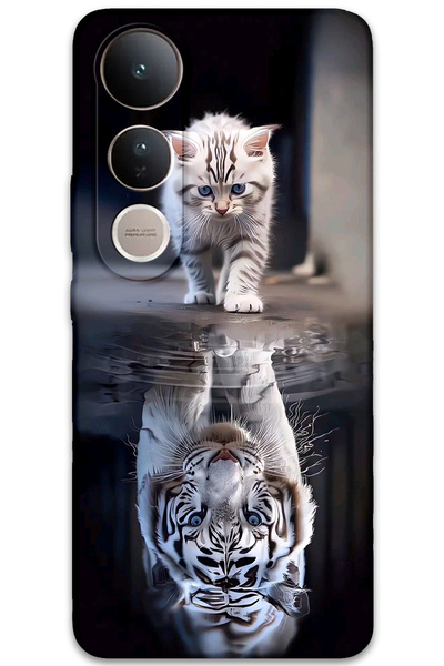 MRCİLETİSİM غطاء خلفي لهاتف Vivo V50 Lite 4G بنمط HD مطبوع - انعكاس القطط