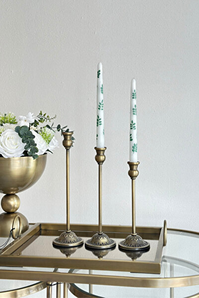 Shura Homeware 3'lü Rustik Şamdan Metal Eskitme Kaplama Şamdan Ev Dekorasyonu