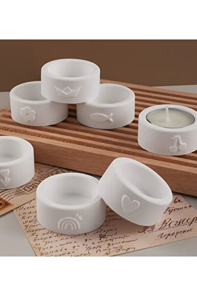 Minima Art Studio 8’li Desenli Taş Tozu Tealight Mumluk Seti