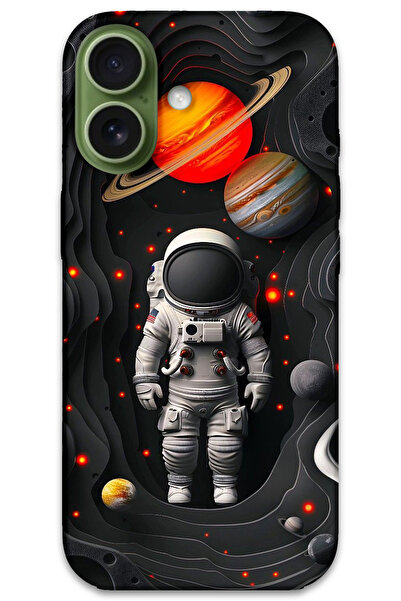 MRCİLETİSİM غطاء خلفي لهاتف iPhone 17 بنمط HD مطبوع - كواكب رواد الفضاء