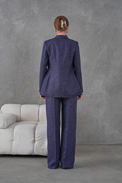 nodilife Flamlı Yünefekt Kadın Takım Elbise Lacivert