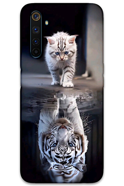 MRCİLETİSİM غطاء خلفي لهاتف Realme 6 Pro بنمط HD مطبوع - انعكاس القطط