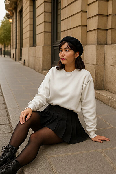 COMBİNE MİCHAİL Women's Crew Neck Winter Oversized White Sweater