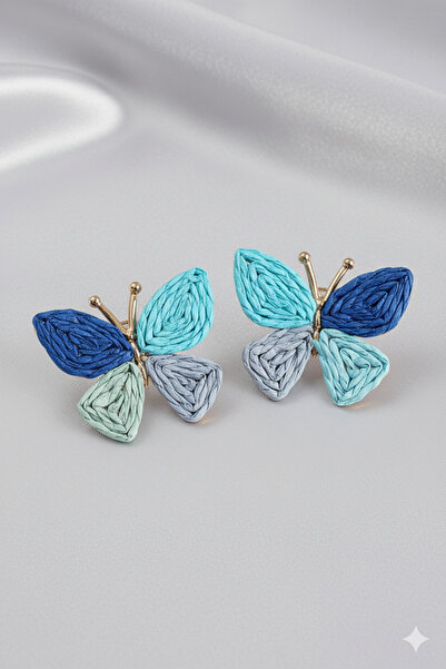 Dorvina Women's Straw Earrings Brass Blue Butterfly Model Gold Color |   Stylish and Durable Jewelry, Accessory
