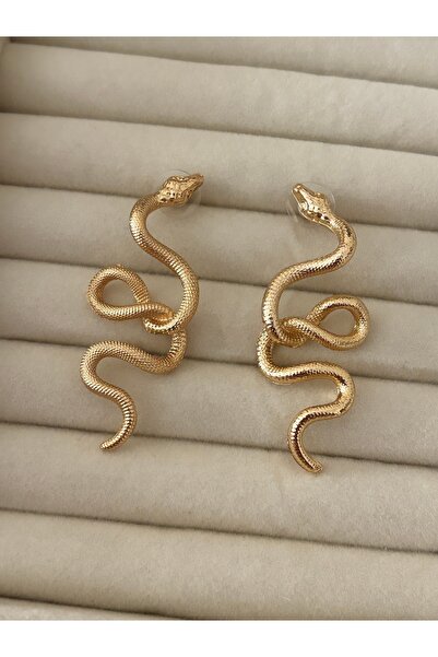Eredka Yılan Model Gold Küpe
