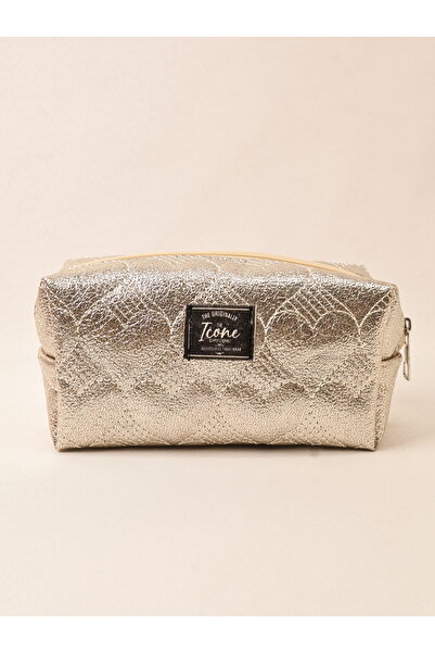 ICONE BAG Heart Quilted Embroidered Metallic Colored Makeup Bag