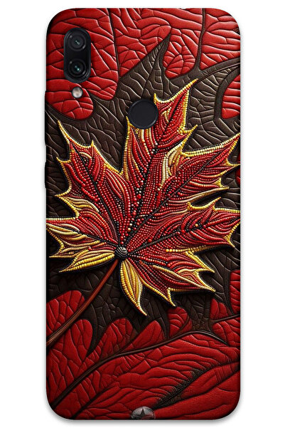 MRCİLETİSİM غطاء خلفي لهاتف Xiaomi Redmi Note 7 بنمط HD مطبوع - أوراق حمراء