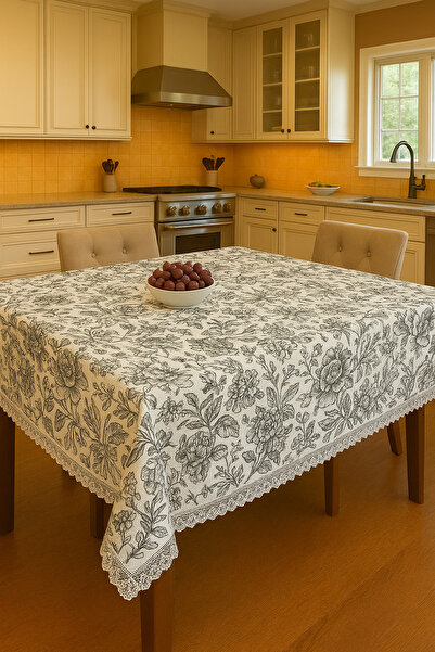Rona Home Floral Pattern Green Tablecloth Worry-Free Erasable Stylish Table Cloth Luxurious Dowry Quality Fabric