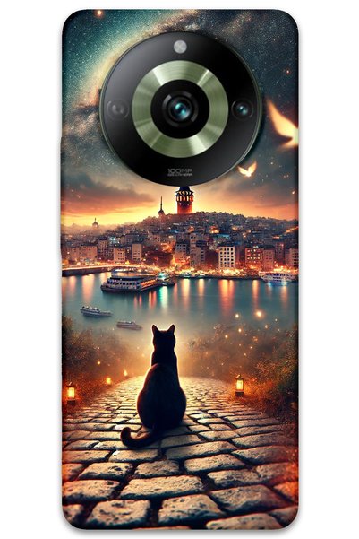 MRCİLETİSİM غطاء خلفي لهاتف Realme 11 Pro Plus بنمط HD مطبوع - Cat Galata
