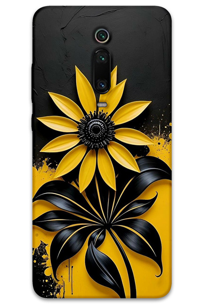 MRCİLETİSİM غطاء خلفي لهاتف Xiaomi Mi 9T بنمط HD مطبوع - زهرة صفراء سوداء