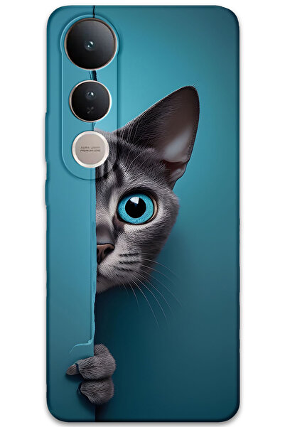 MRCİLETİSİM غطاء خلفي لهاتف Vivo V50 Lite 4G بنمط HD مطبوع - قطة ذات عيون زرقاء