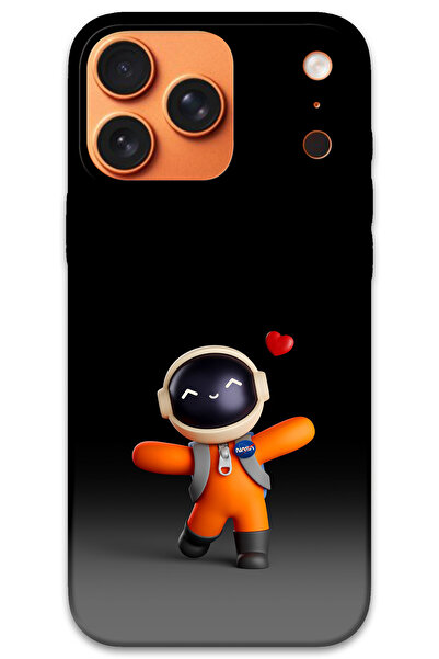 MRCİLETİSİM غطاء خلفي لهاتف iPhone 17 Pro Max بنمط HD مطبوع - قلب رائد الفضاء