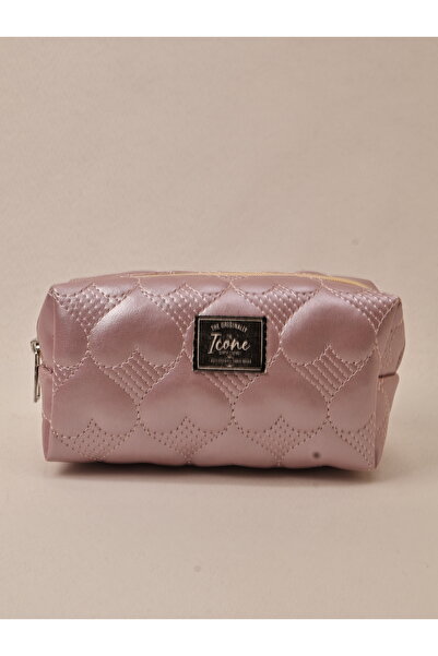 ICONE BAG Heart Quilted Embroidered Metallic Colored Makeup Bag