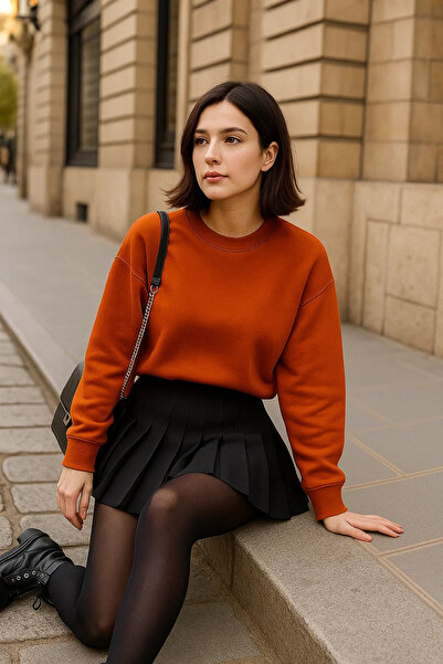 COMBİNE MİCHAİL Women's Crew Neck Oversized Orange Sweater