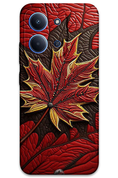 MRCİLETİSİM غطاء خلفي لهاتف Xiaomi Redmi 15C 5G بنمط HD مطبوع - أوراق حمراء