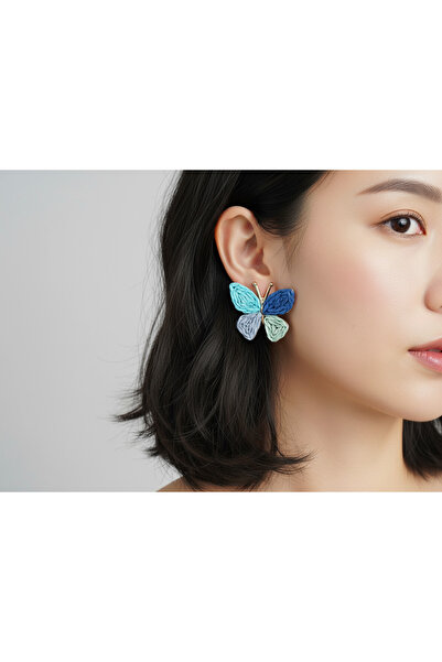 Dorvina Women's Straw Earrings Brass Blue Butterfly Model Gold Color |   Stylish and Durable Jewelry, Accessory