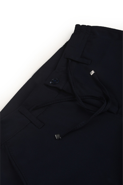 DeepSEA Navy Blue Stretch Fabric Slim Fit Casual Sports Trousers with Elastic Waist 2601070