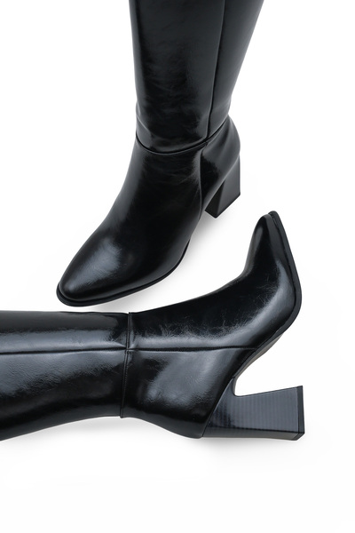 Elexus Women's Boots Pointed Toe Side Zipper Heeled Casual Black