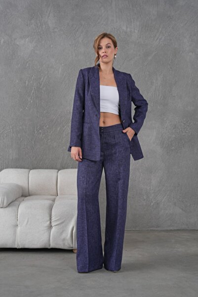 nodilife Flamlı Yünefekt Kadın Takım Elbise Lacivert