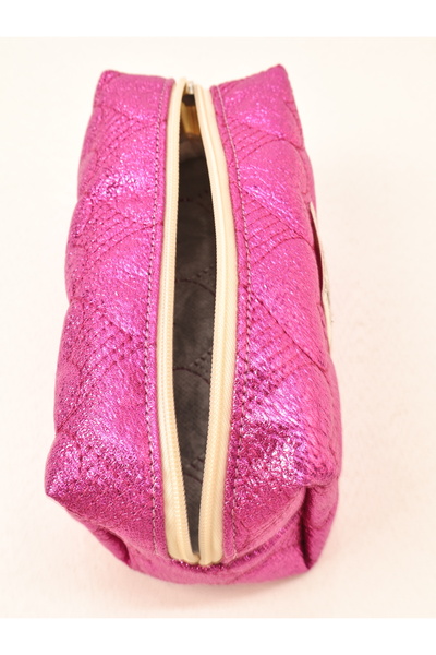 ICONE BAG Heart Quilted Embroidered Metallic Colored Makeup Bag