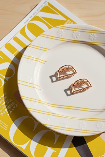 GÜLPEŞE 2 Pack Minimal Geometric Rose Gold Color Metal Clasp