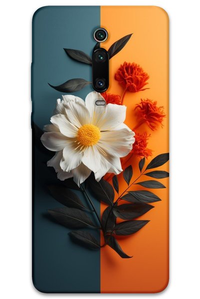 MRCİLETİSİM غطاء خلفي لهاتف Xiaomi Mi 9T بنمط HD مطبوع - زهرة بيضاء برتقالية