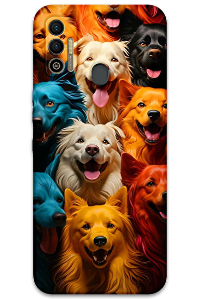 MRCİLETİSİM غطاء خلفي لهاتف Tecno Spark 7T بنمط HD مطبوع - كلاب ملونة