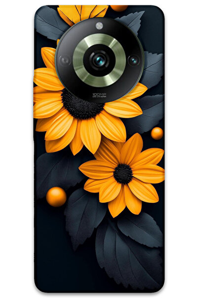 MRCİLETİSİM غطاء خلفي لهاتف Realme 11 Pro Plus بنمط HD مطبوع - زهرة سوداء