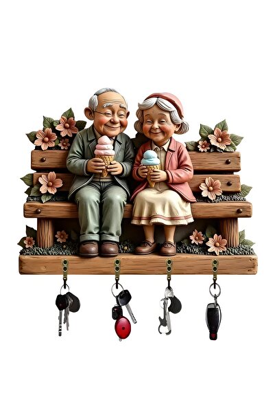 TuraLazerKesim 2D Düz, Çok Amaçlı Ahşap Anahtarlık, Dört Metal Kancalı, Duvar...