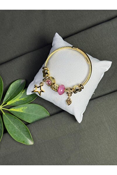 stainless steell Paslanmaz Çelik Charm Bileklik - Pink & Star