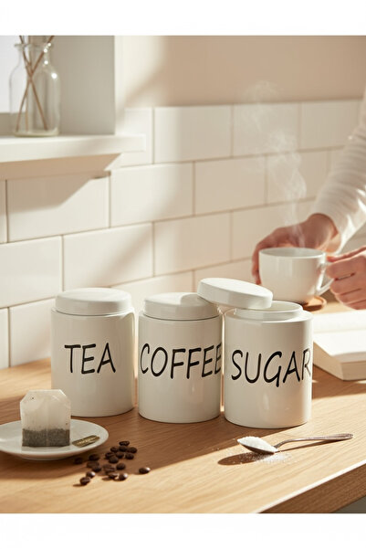 zezedesing طقم من 3 برطمانات سيراميك للشاي والقهوة والسكر/التوابل