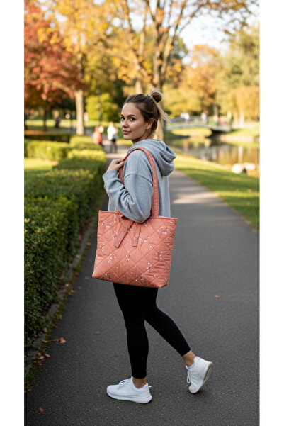 Mufincollection Quilted Fabric, Cinnamon Color, Floral Pattern Daily Handbag