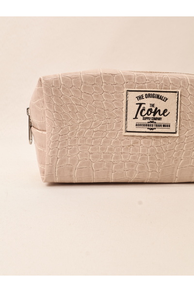 ICONE BAG Textured Faux Leather Makeup Bag Pen Holder