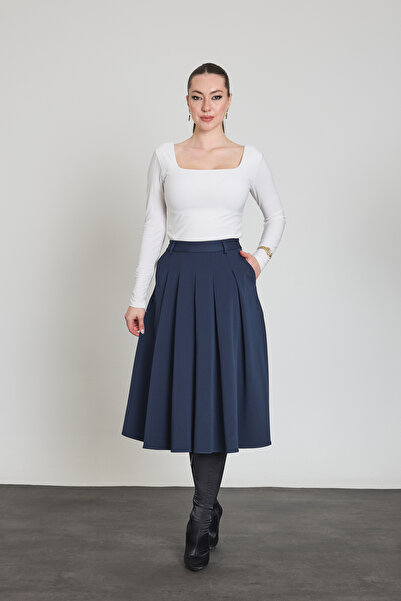 Nicci Pileli Midi Gabardin Etek