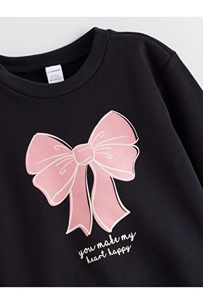 LC Waikiki Lcw Kids Bow Printed Girls' Thick Sweatshirt