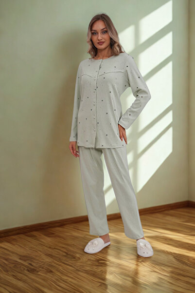 bigmama Women's Oversized Plus Size Pajama Set - 100% Cotton Combed - Button-...
