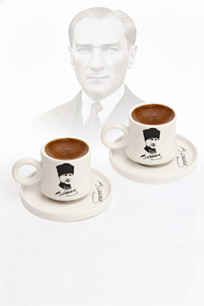 Gezdikçe Bilelim Ataturk Themed Set of 2 Handmade Ceramic Coffee Cups, Coffee Cup, Hand Made