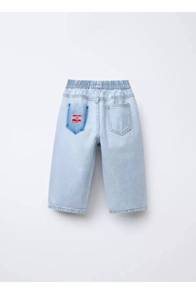 Argün kidss Erkek Çocuk Pamuklu Açık Mavi Nakış Detaylı Denim Oversize Pantolon - Lastikli Bel