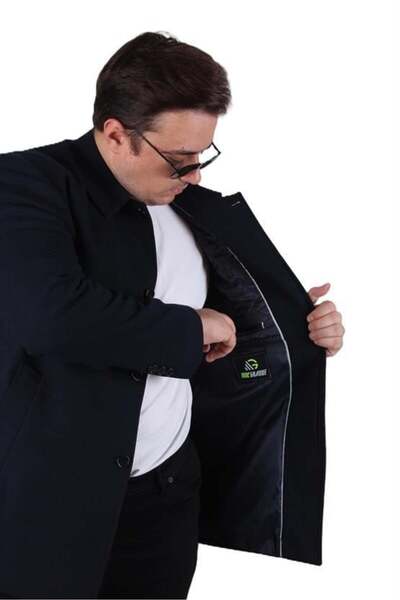 Starbattal Men's Plus Size Cashmere Coat 103008 Navy Blue