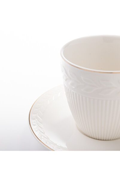 Eom Set 6 Porcelain Cups Premium 200 ml with Saucers – Leaf & Lines Model